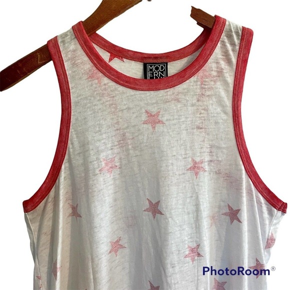 Modern Lux XS Racerback Tank Top White Red Stars Holiday Americana USA T… - Picture 2 of 6